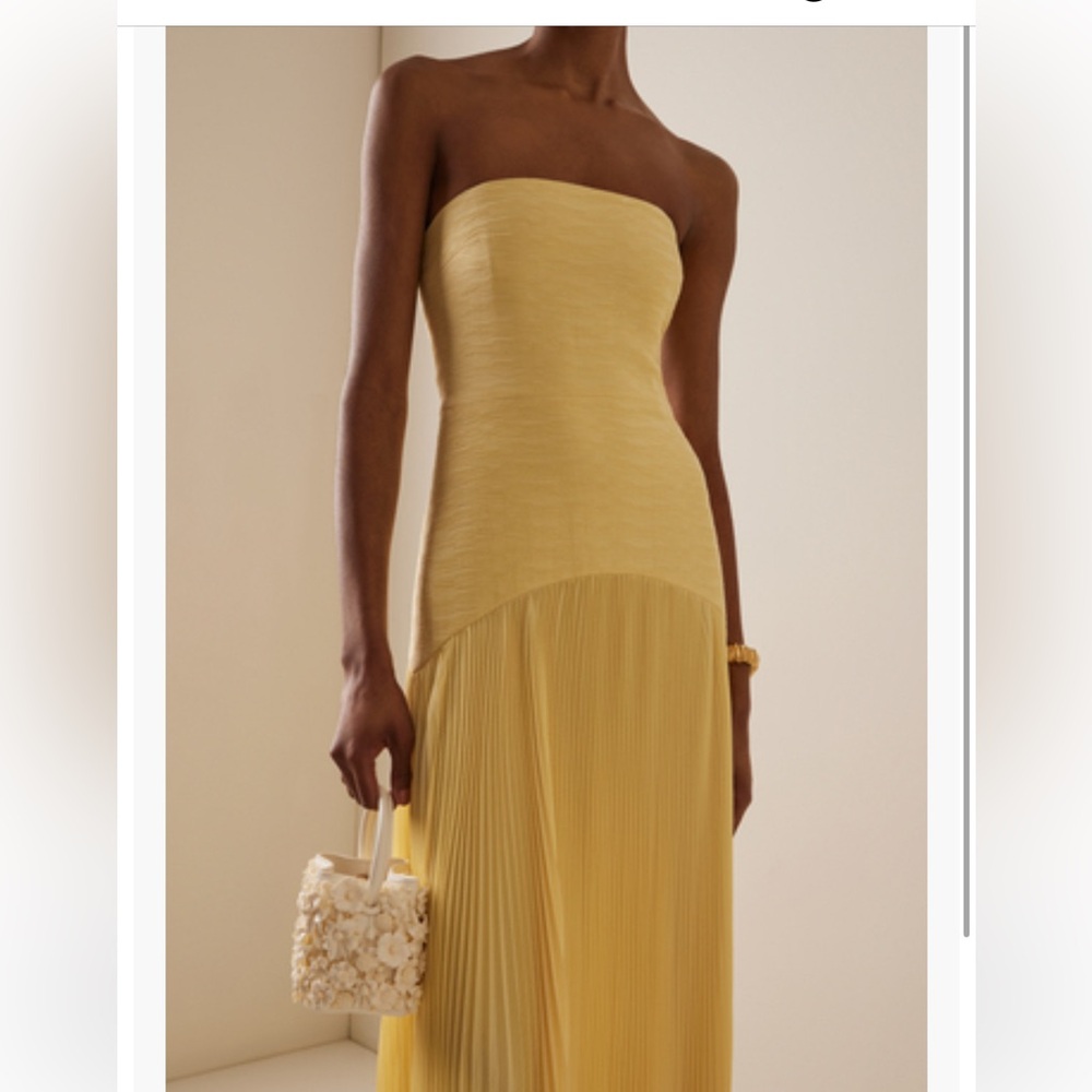 Alexis Strapless Pleated Yellow-Gold Evening Gown - Picture 2 of 13